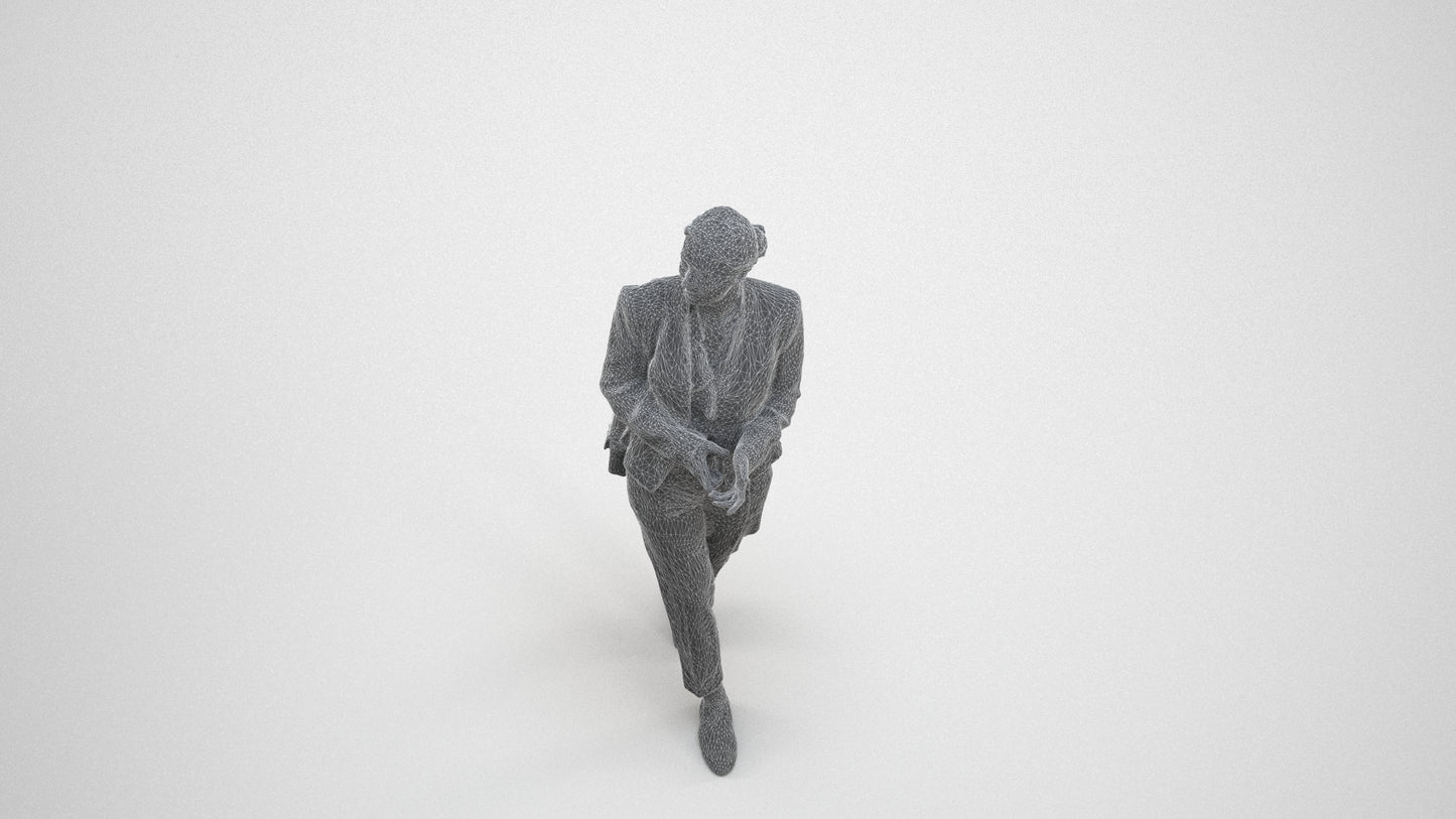 realistic 3D human woman business walking, archviz people FBX OBJ for Blender, wireframe three-quarter view