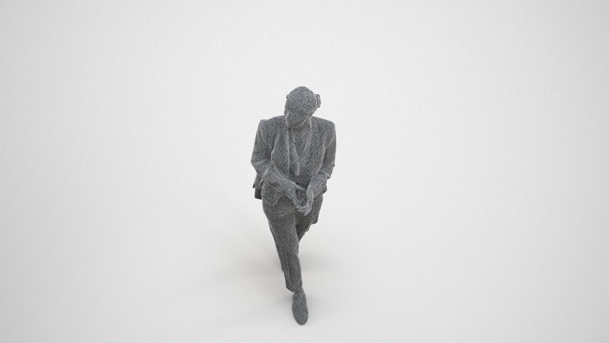 realistic 3D human woman business walking, archviz people FBX OBJ for Blender, wireframe three-quarter view