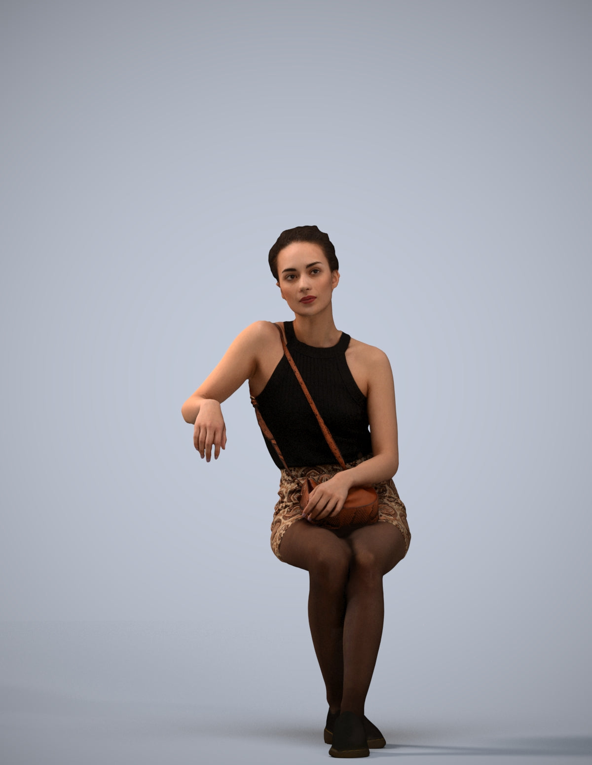 photogrammetry 3D woman casual sitting, realistic human model archviz FBX
