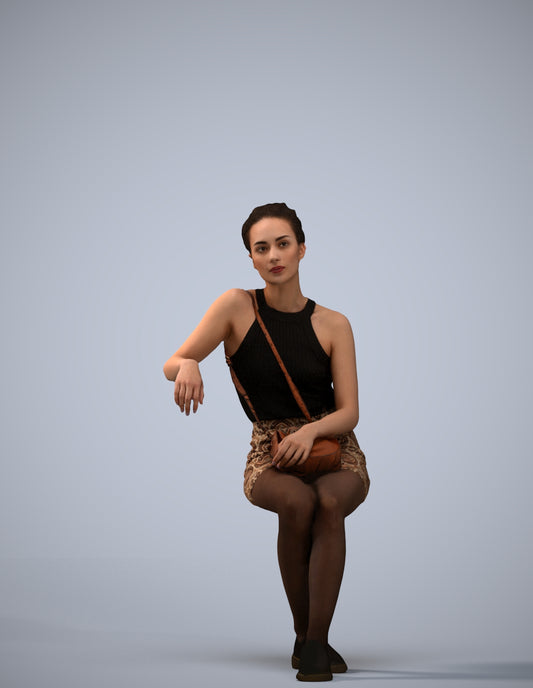 photogrammetry 3D woman casual sitting, realistic human model archviz FBX
