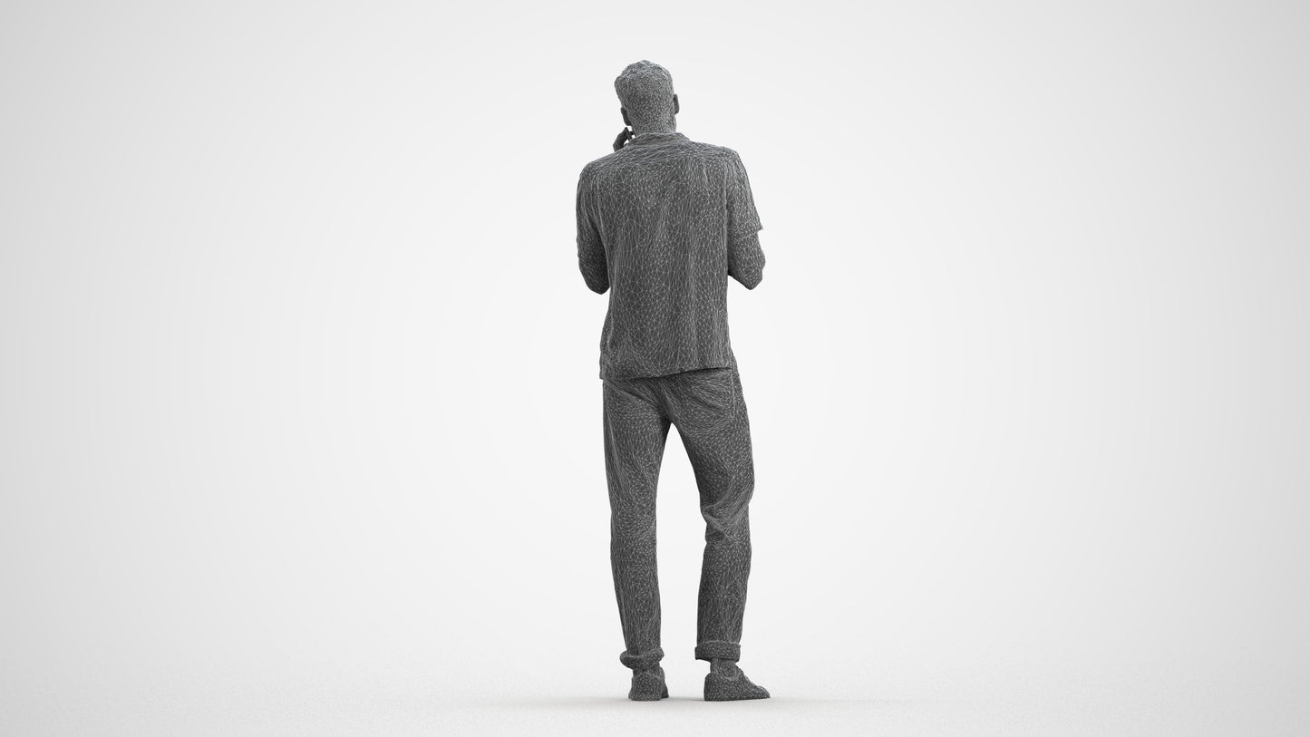 photogrammetry 3D man casual standing, realistic human model archviz FBX, wireframe front view