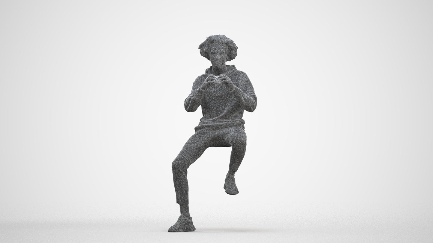 realistic 3D people man casual sitting, render-ready for V-Ray and Corona, FBX OBJ, three-quarter front view render