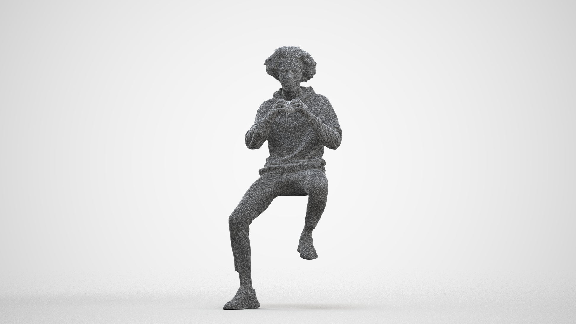 realistic 3D people man casual sitting, render-ready for V-Ray and Corona, FBX OBJ, three-quarter front view render