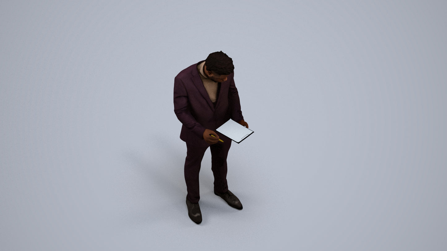 realistic 3D man business, scanned archviz people for Blender and 3ds Max, back view render