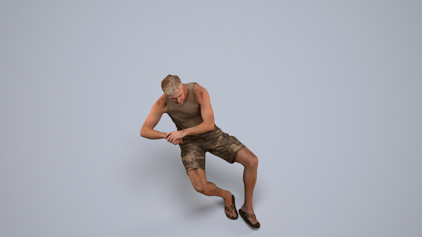3D scanned man sitting casual, photorealistic archviz people for Enscape and SketchUp, back view render