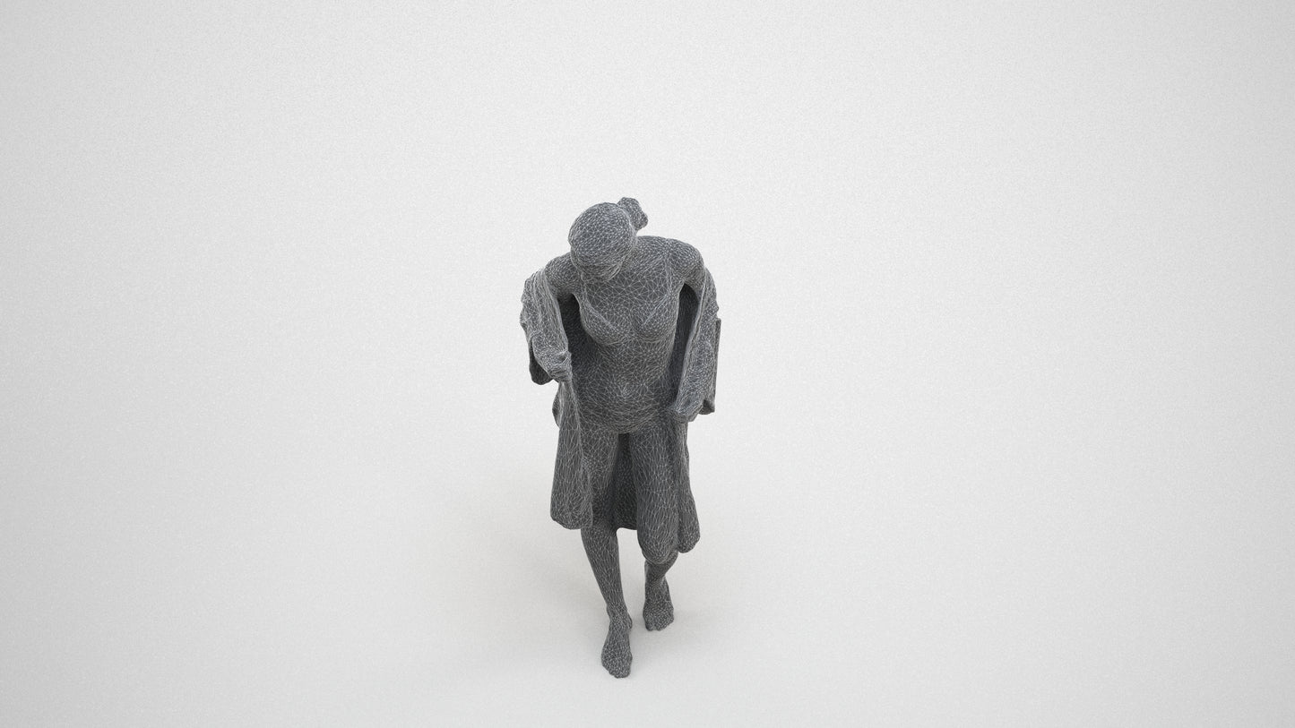 photogrammetry 3D woman bathroom, realistic human model archviz FBX, wireframe three-quarter view