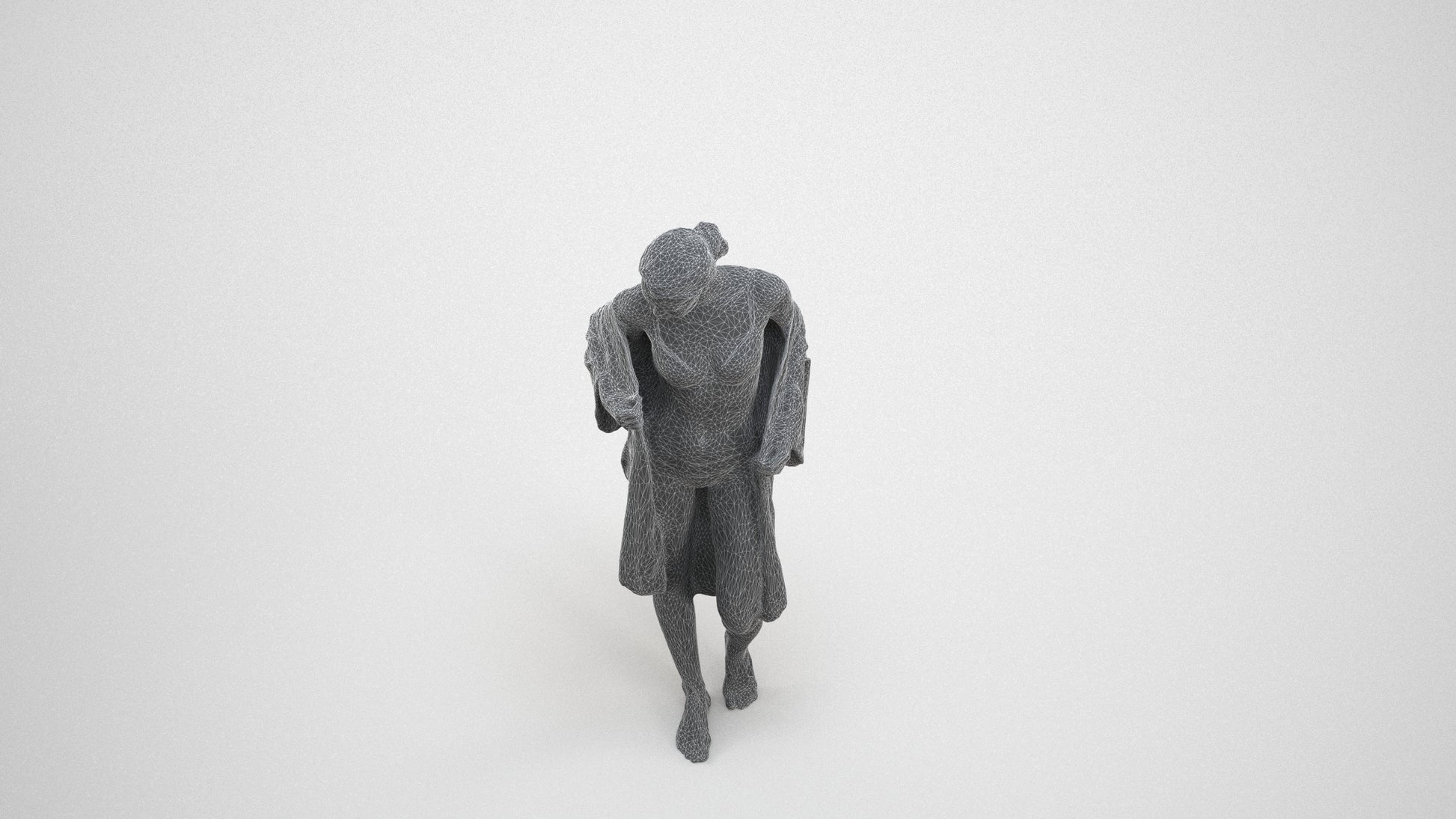 photogrammetry 3D woman bathroom, realistic human model archviz FBX, wireframe three-quarter view