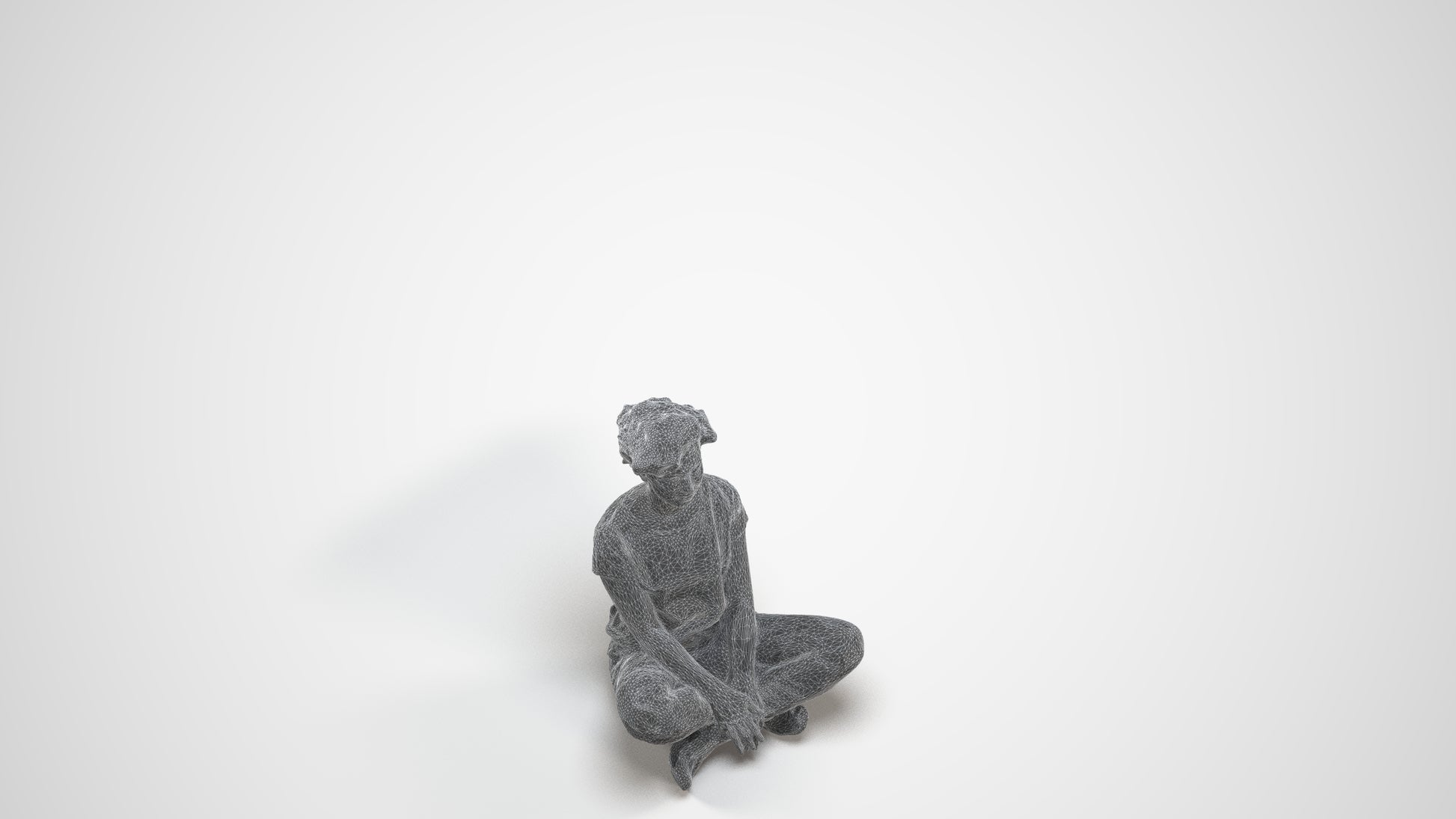 realistic 3D woman sitting, scanned archviz people for Blender and 3ds Max, wireframe three-quarter view