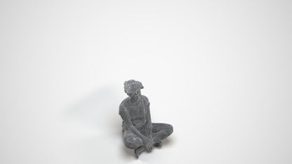 realistic 3D woman sitting, scanned archviz people for Blender and 3ds Max, wireframe three-quarter view