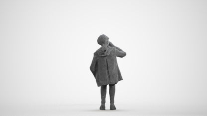 photogrammetry 3D senior girl casual sitting, realistic human model archviz FBX, wireframe front view