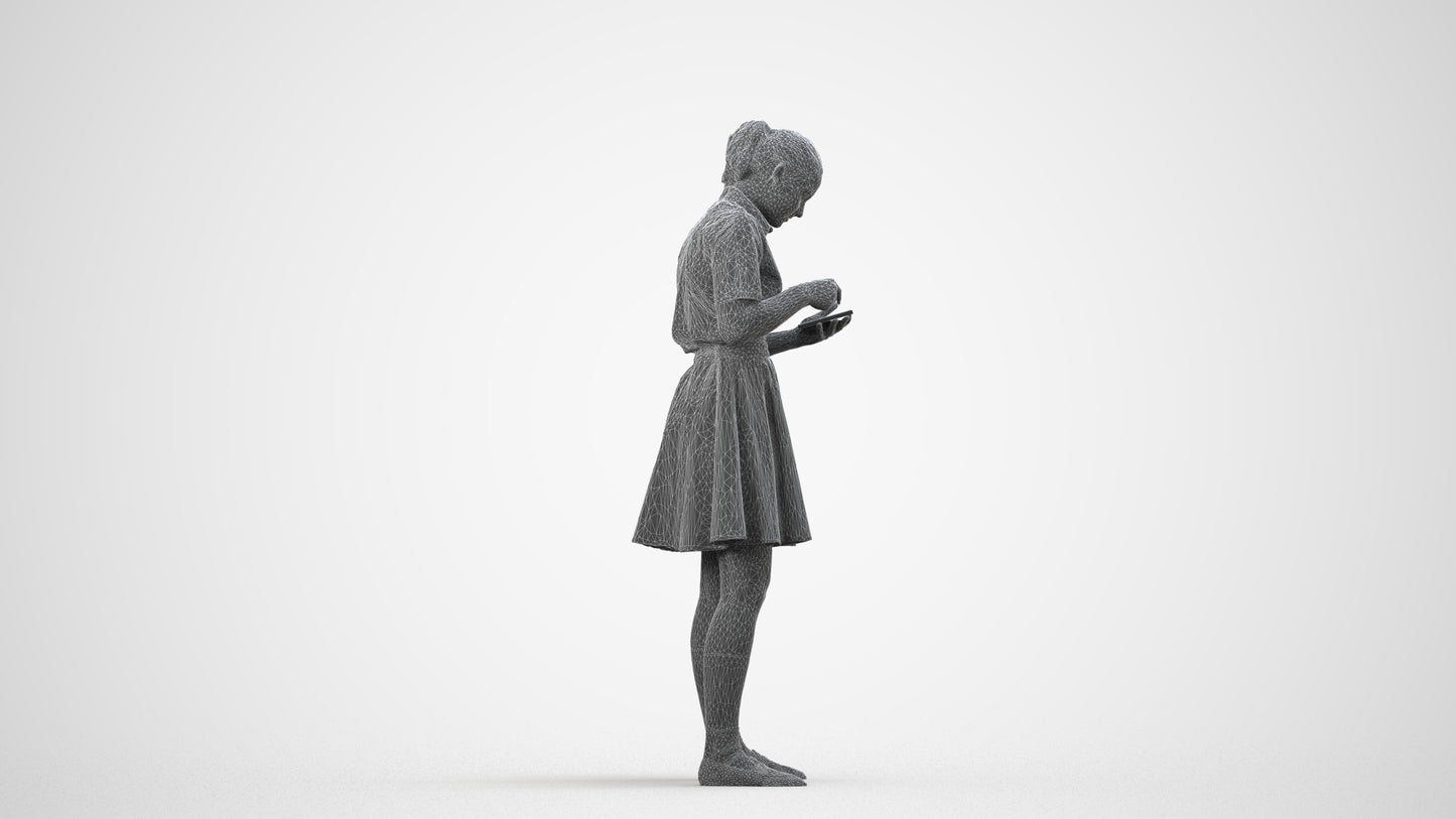 realistic 3D human girl kids, archviz people FBX OBJ for Blender, wireframe side view