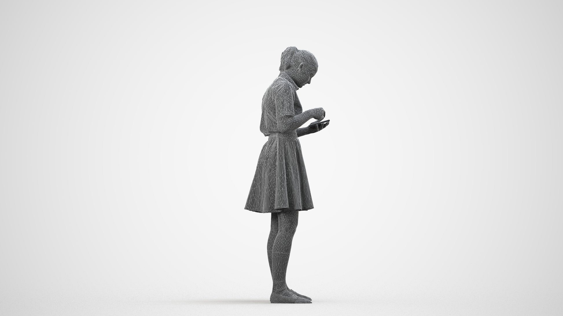 realistic 3D human girl kids, archviz people FBX OBJ for Blender, wireframe side view