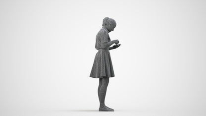 realistic 3D human girl kids, archviz people FBX OBJ for Blender, wireframe side view
