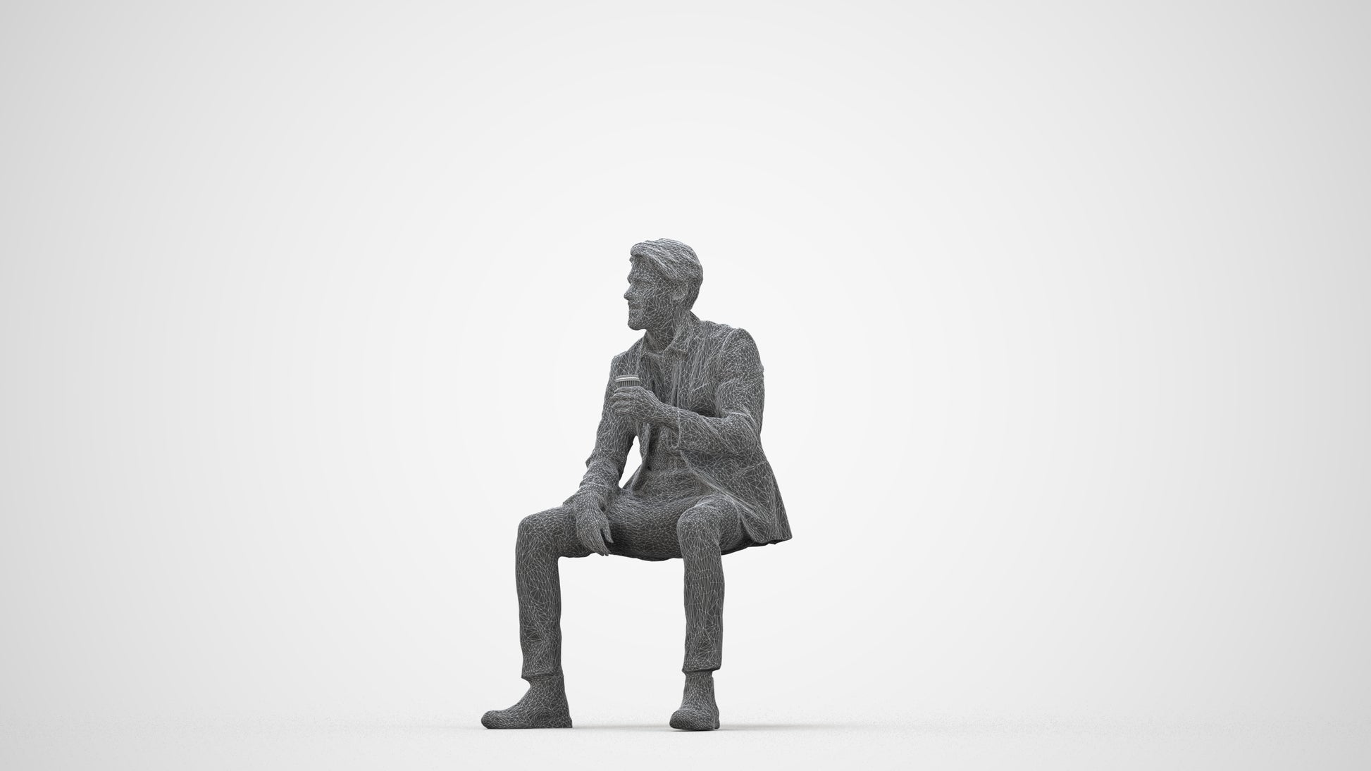 photogrammetry 3D man business, realistic human model archviz FBX, wireframe back view