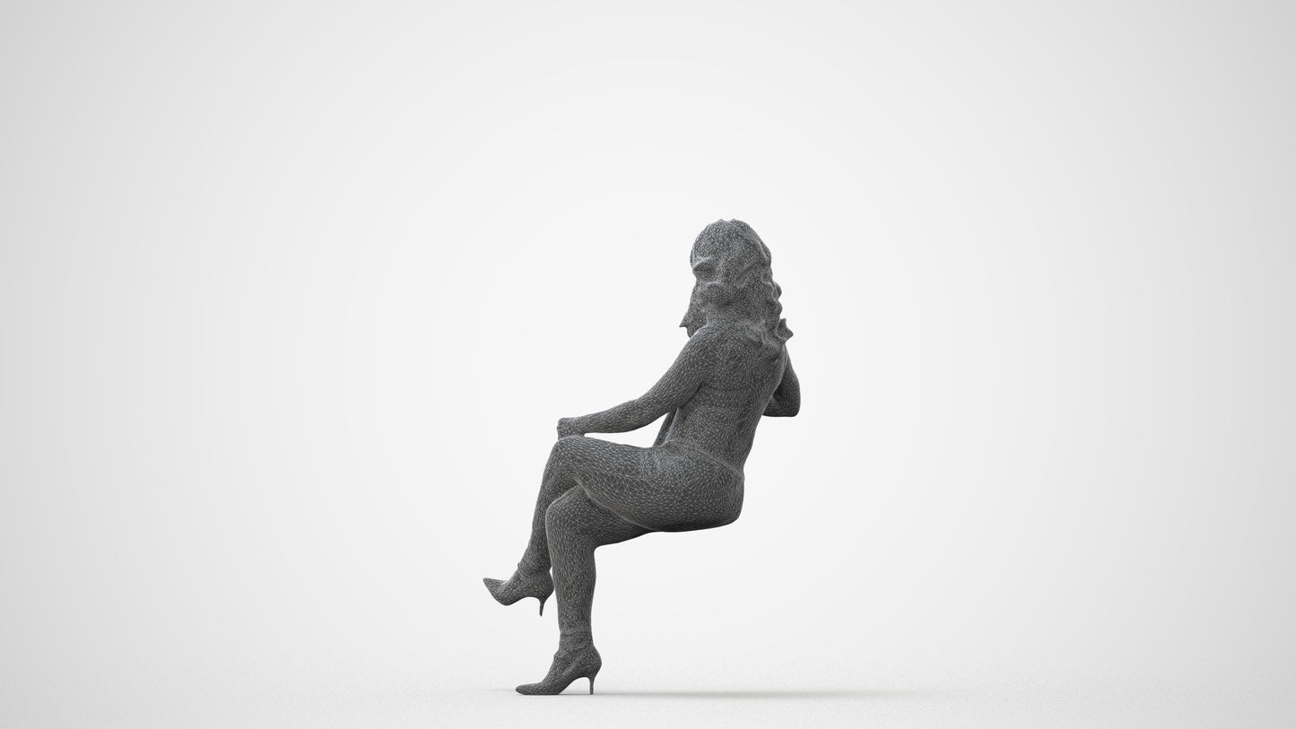 realistic 3D human woman casual sitting, archviz people FBX OBJ for Blender, square thumbnail