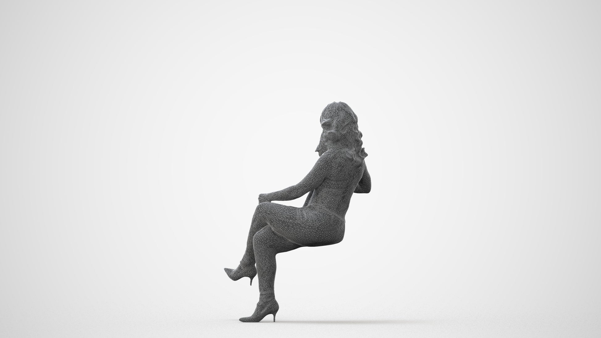 realistic 3D human woman casual sitting, archviz people FBX OBJ for Blender, square thumbnail