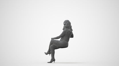 realistic 3D human woman casual sitting, archviz people FBX OBJ for Blender, square thumbnail
