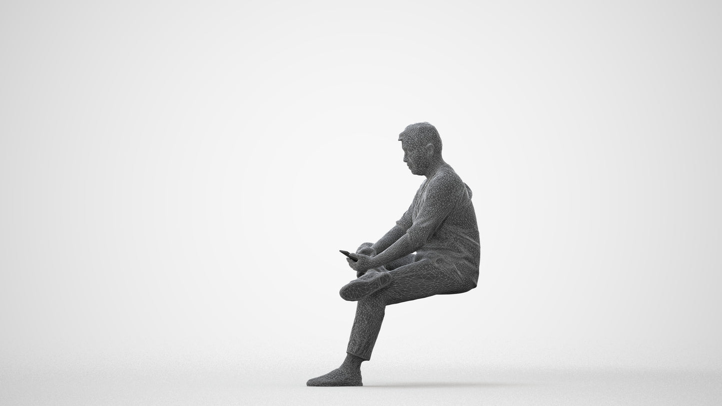 scanned 3D man casual sitting, photogrammetry people for Enscape and V-Ray, square thumbnail