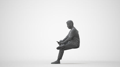 scanned 3D man casual sitting, photogrammetry people for Enscape and V-Ray, square thumbnail