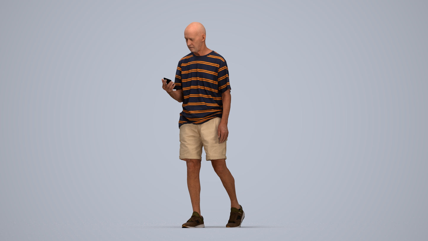 scanned 3D senior man casual walking, photogrammetry people for Enscape and V-Ray, top-down view render