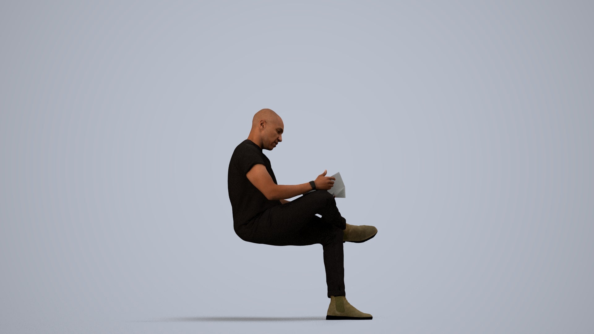 realistic 3D people man casual sitting, render-ready for V-Ray and Corona, FBX OBJ, side view render