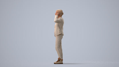 3D scanned senior woman standing business, photorealistic archviz people for Enscape and SketchUp, three-quarter view render