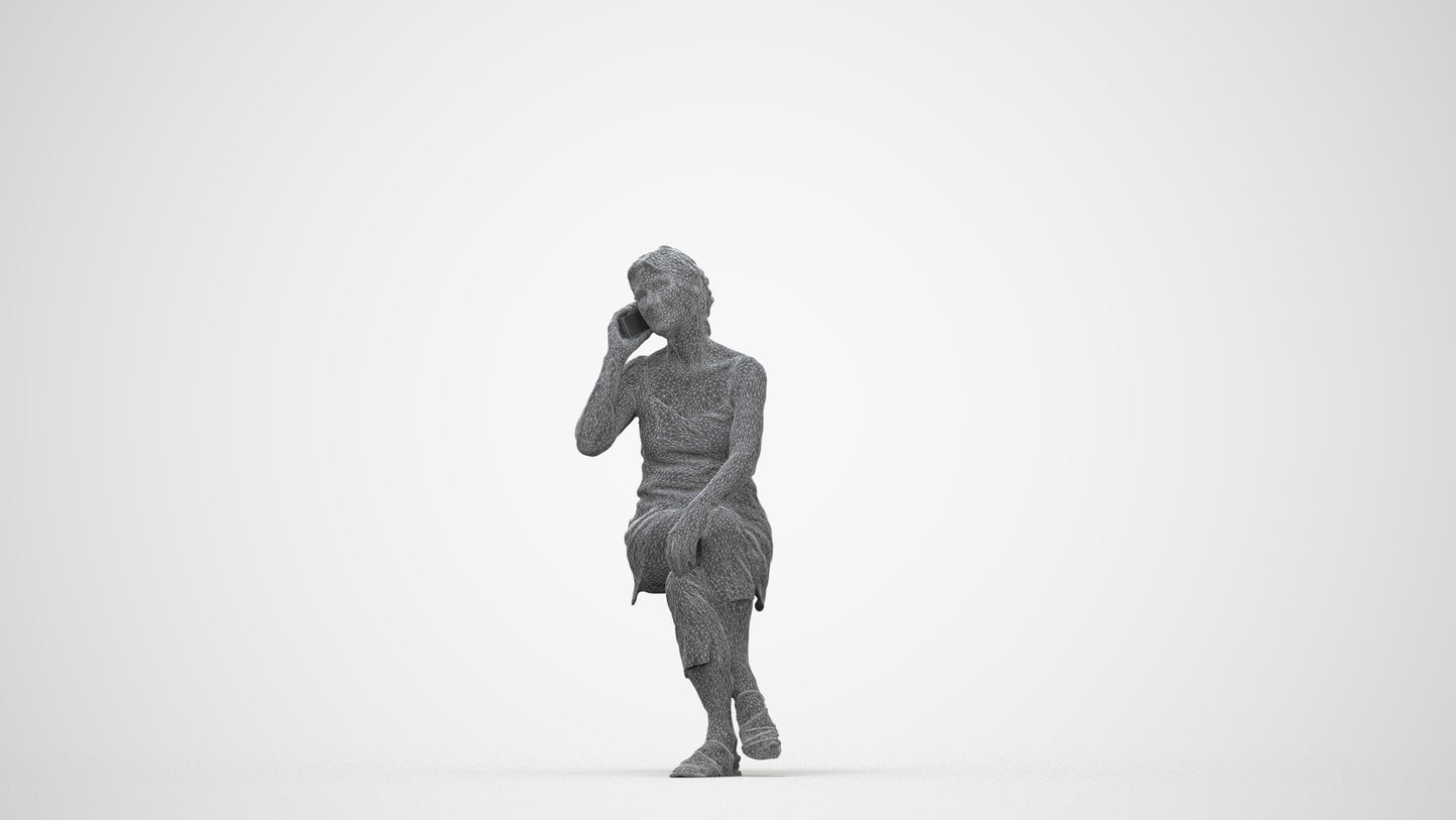 realistic 3D people senior woman casual sitting, render-ready for V-Ray and Corona, FBX OBJ, wireframe back view