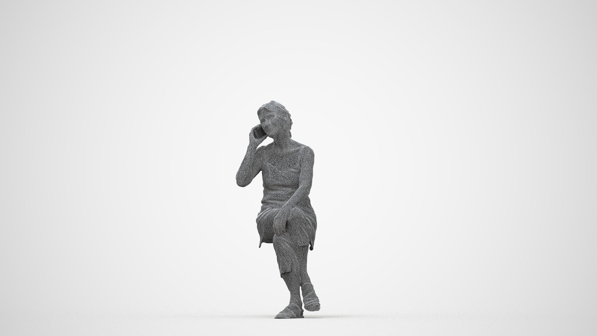 realistic 3D people senior woman casual sitting, render-ready for V-Ray and Corona, FBX OBJ, wireframe back view