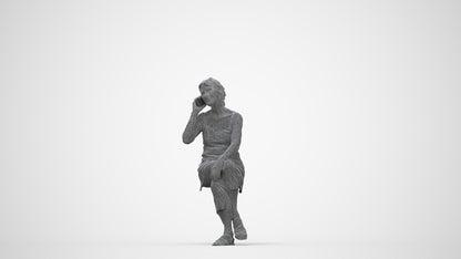 realistic 3D people senior woman casual sitting, render-ready for V-Ray and Corona, FBX OBJ, wireframe back view