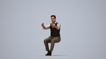 3D human model man casual driving, photogrammetry scanned person for archviz, top-down view render