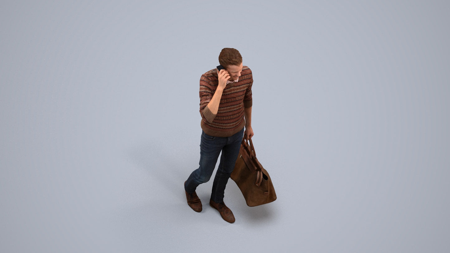 photogrammetry 3D man casual standing, realistic human model archviz FBX, back view render
