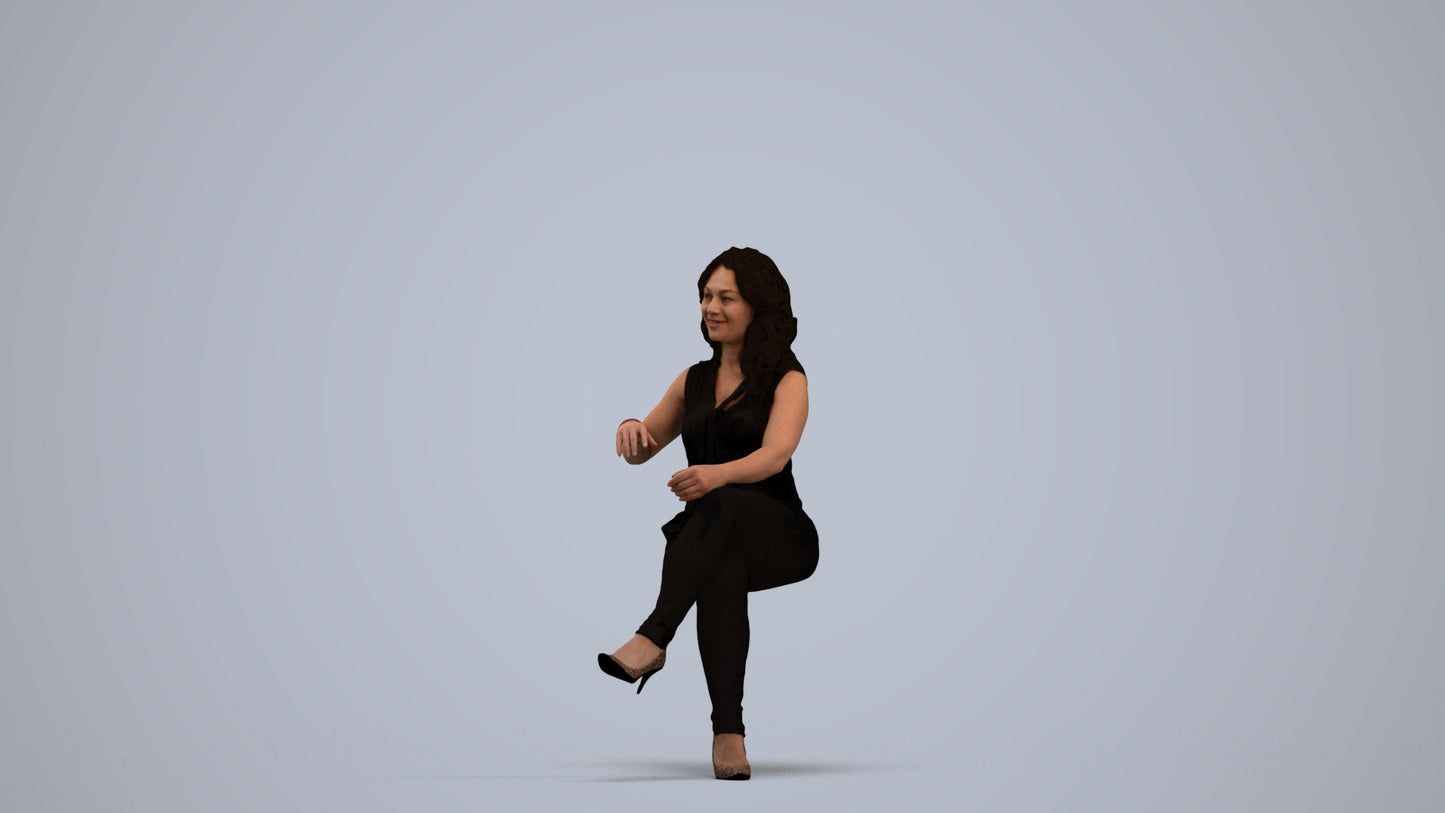 realistic 3D human woman casual sitting, archviz people FBX OBJ for Blender, standing pose render