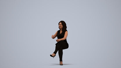 realistic 3D human woman casual sitting, archviz people FBX OBJ for Blender, standing pose render