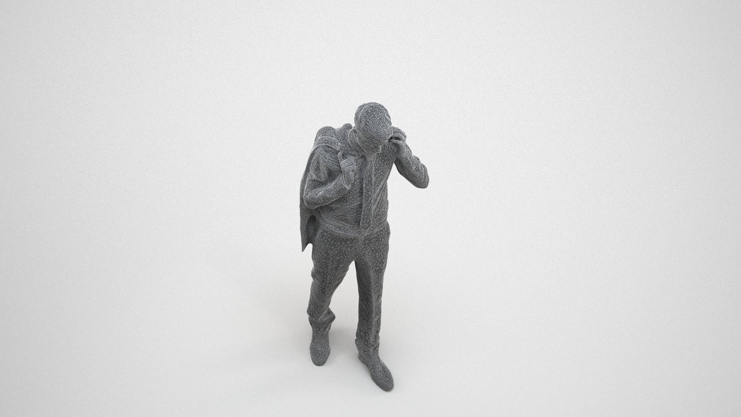 realistic 3D man business, scanned archviz people for Blender and 3ds Max, wireframe three-quarter view