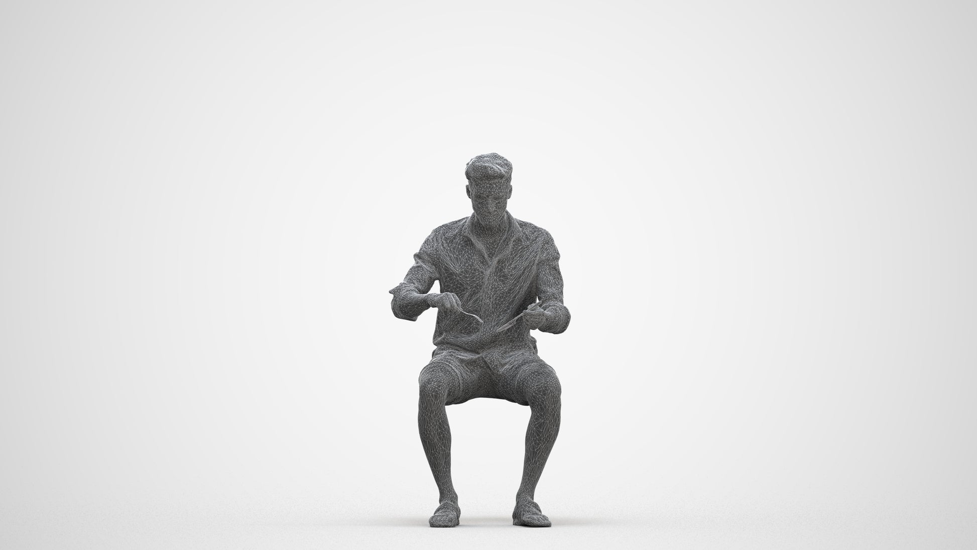 scanned 3D man casual sitting, photogrammetry people for Enscape and V-Ray, three-quarter front view render