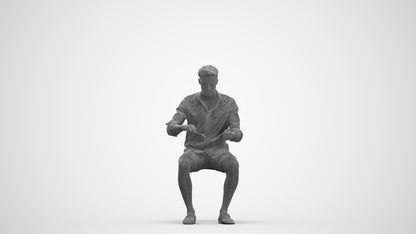 scanned 3D man casual sitting, photogrammetry people for Enscape and V-Ray, three-quarter front view render