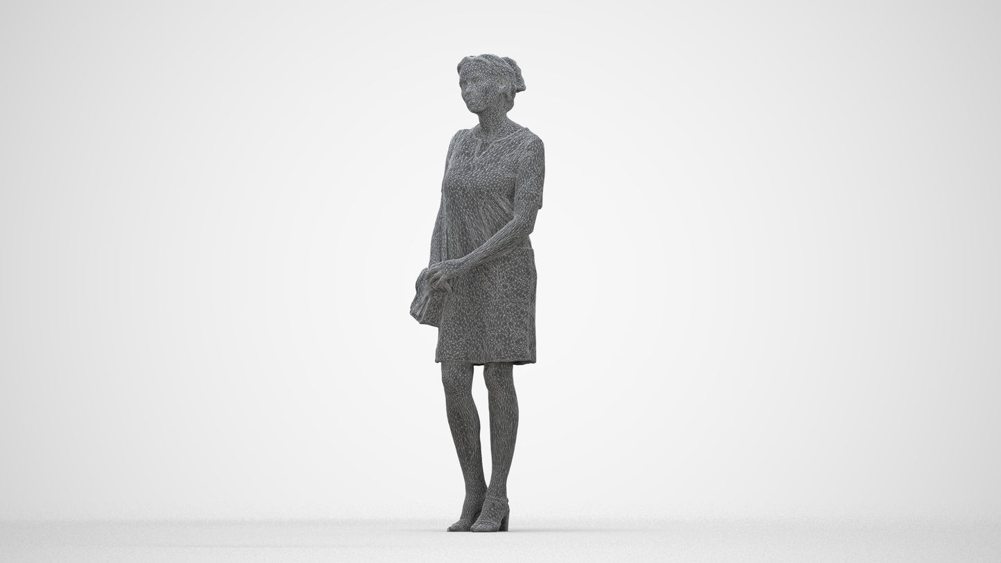 scanned 3D woman business standing, photogrammetry people for Enscape and V-Ray, wireframe back view