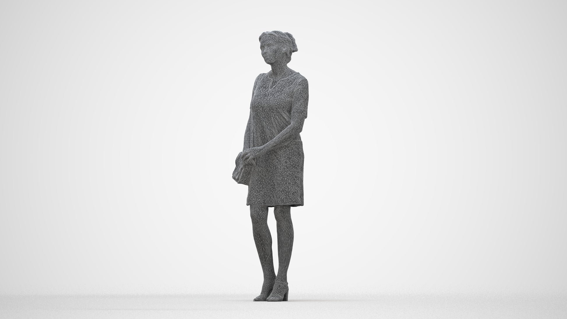 scanned 3D woman business standing, photogrammetry people for Enscape and V-Ray, wireframe back view