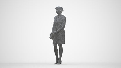 scanned 3D woman business standing, photogrammetry people for Enscape and V-Ray, wireframe back view