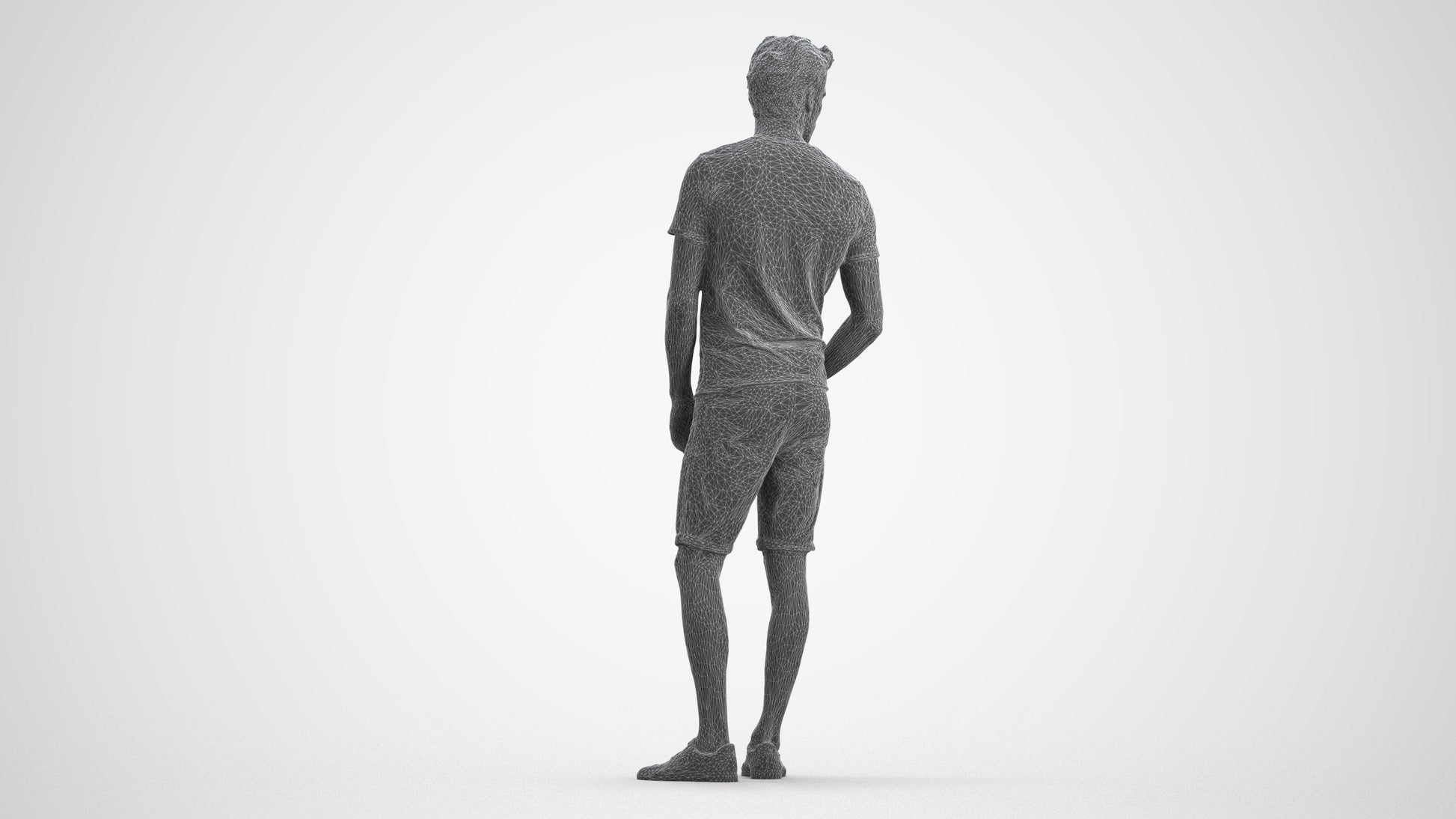 3D scanned man standing casual, photorealistic archviz people for Enscape and SketchUp, wireframe front view