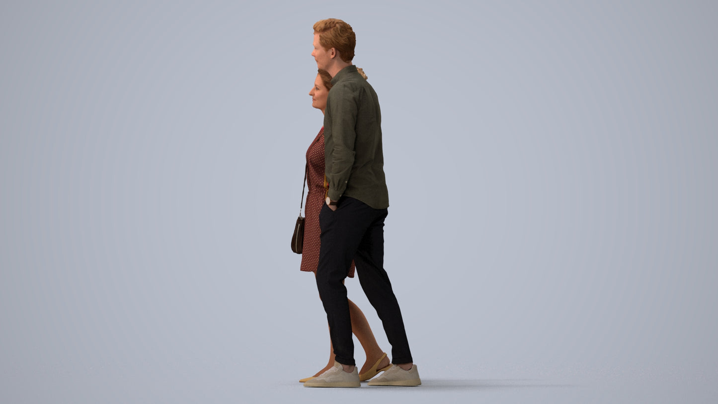 realistic 3D people woman casual couple, render-ready for V-Ray and Corona, FBX OBJ, three-quarter view render
