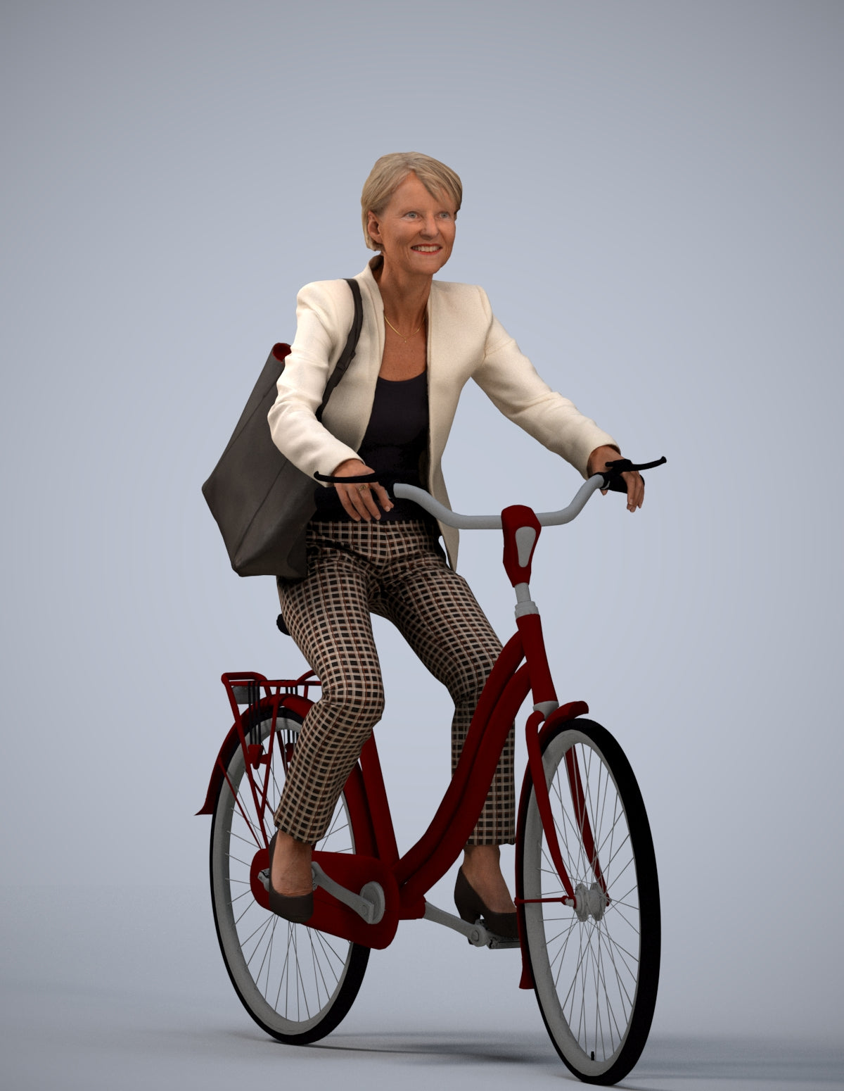 realistic 3D people senior woman business cycling, render-ready for V-Ray and Corona, FBX OBJ