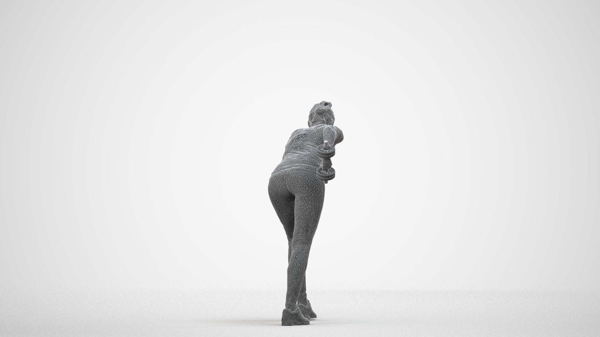 3D people model woman sport, scanned human for 3ds Max rendering, wireframe side view
