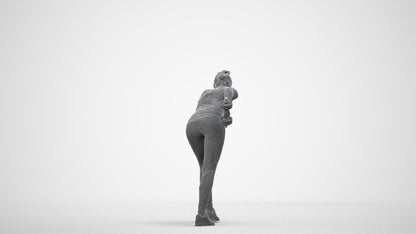 3D people model woman sport, scanned human for 3ds Max rendering, wireframe side view