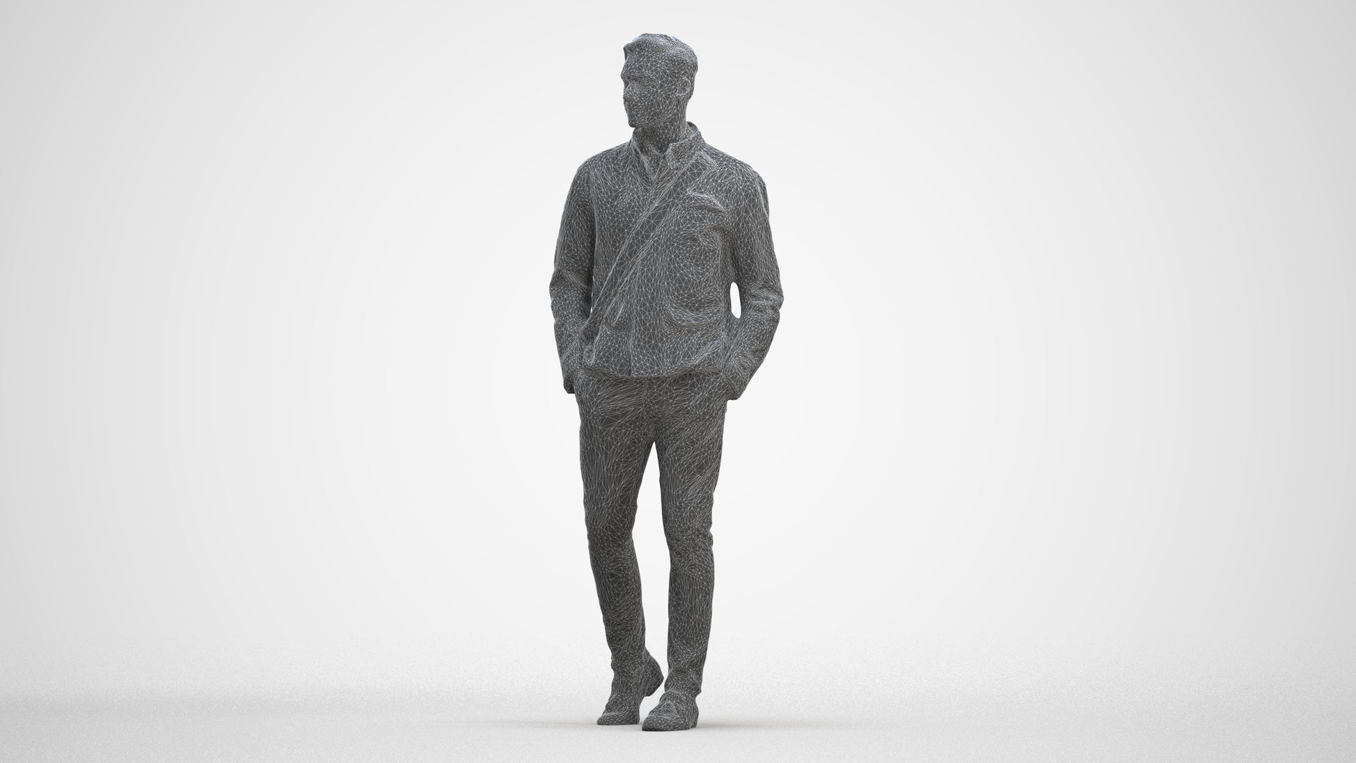 3D people model man casual walking, scanned human for 3ds Max rendering, three-quarter front view render