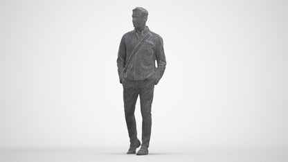 3D people model man casual walking, scanned human for 3ds Max rendering, three-quarter front view render