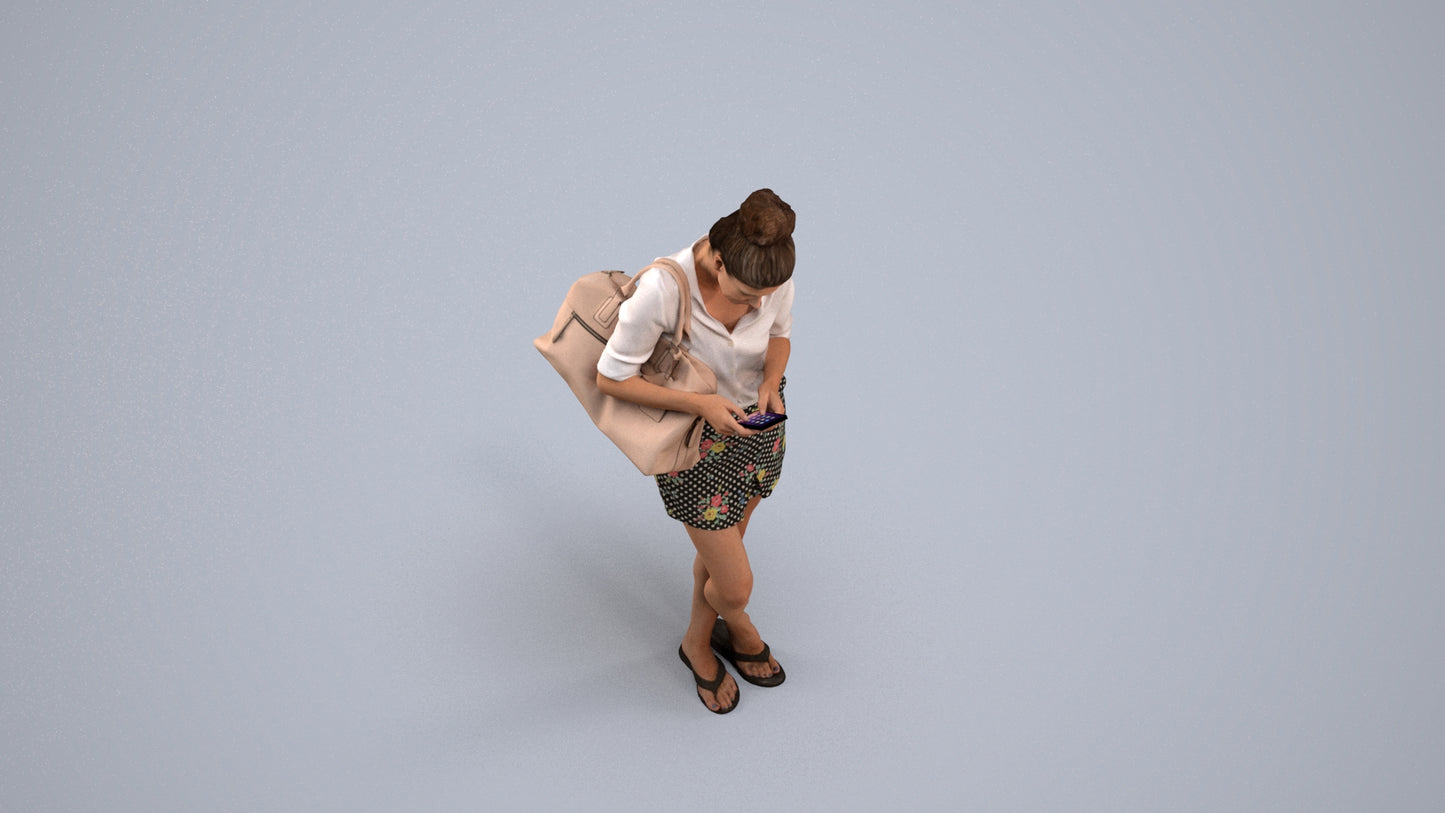 3D scanned woman standing casual, photorealistic archviz people for Enscape and SketchUp, back view render