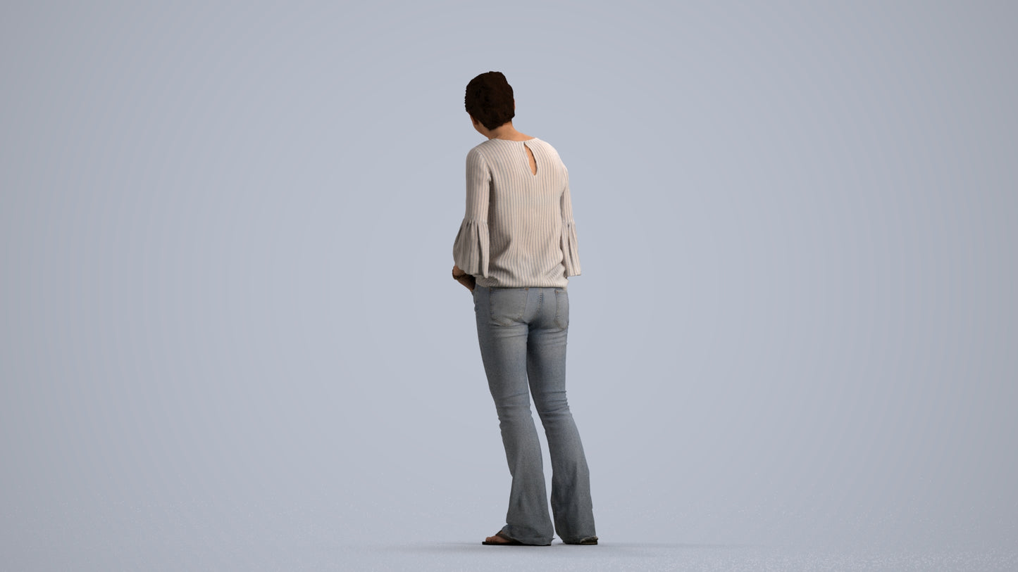 realistic 3D human woman casual standing, archviz people FBX OBJ for Blender, front view render