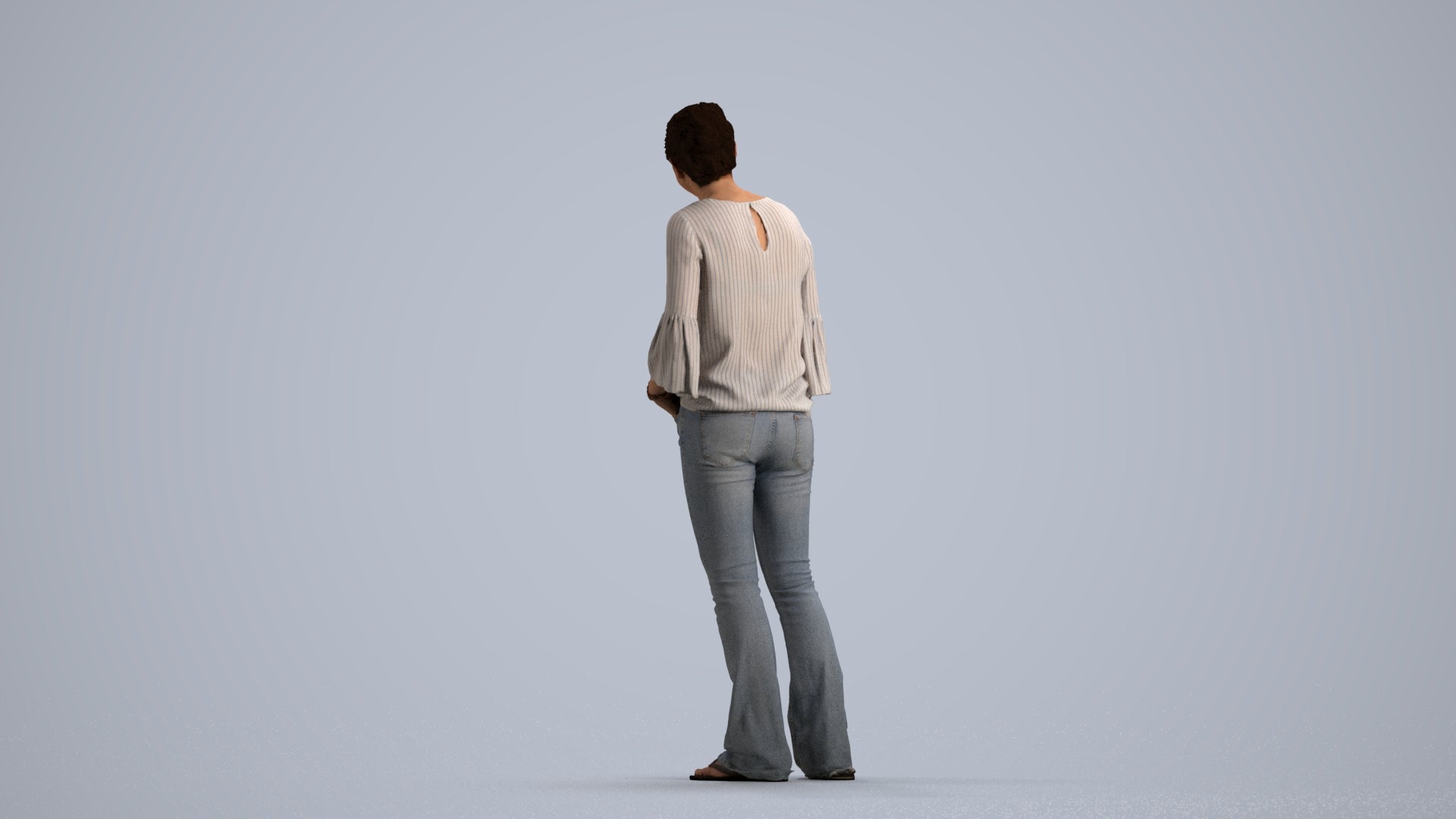 realistic 3D human woman casual standing, archviz people FBX OBJ for Blender, front view render