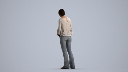 realistic 3D human woman casual standing, archviz people FBX OBJ for Blender, front view render